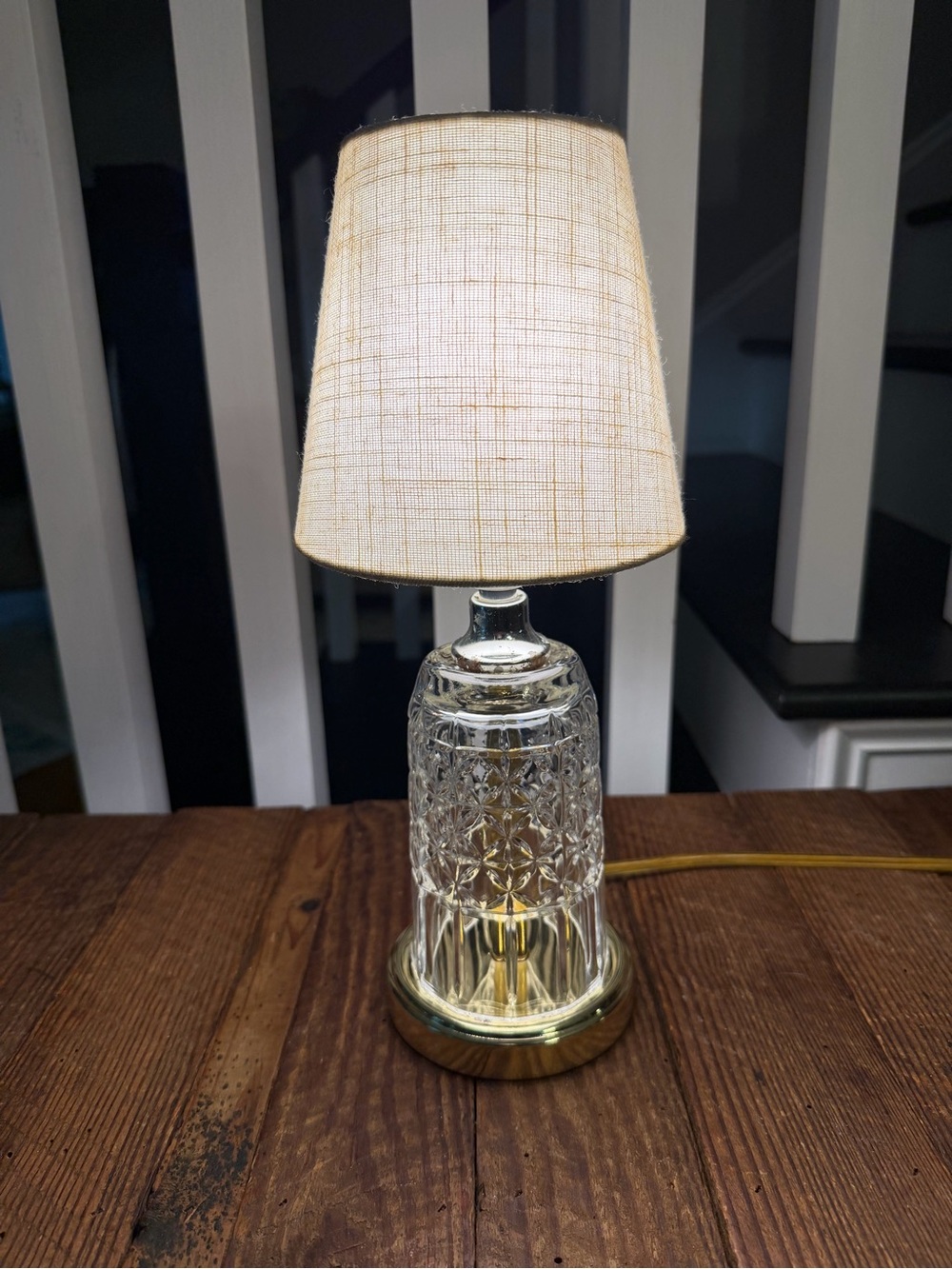 Vintage Reconditioned Table Lamp with Crystal Glass Base and Shade